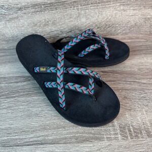 Teva Olowahu Sandals Ziggy Strappy Mush Sole Blue Fabric Womens 8 Flip Flops